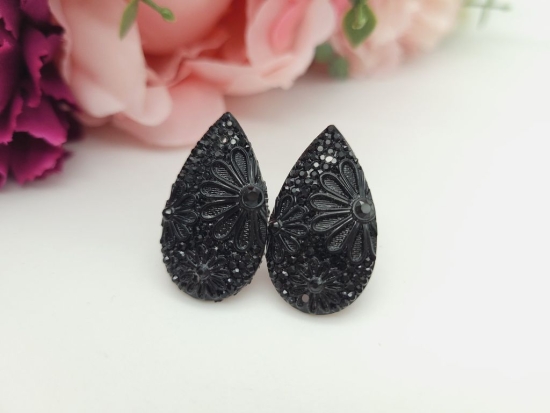 Glitzer Tropfen Ohrstecker Blüten schwarz